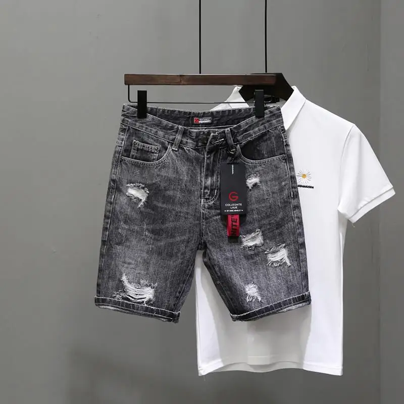 Streetwear Brand Shorts - Men's Short Jeans Pants Black Gray