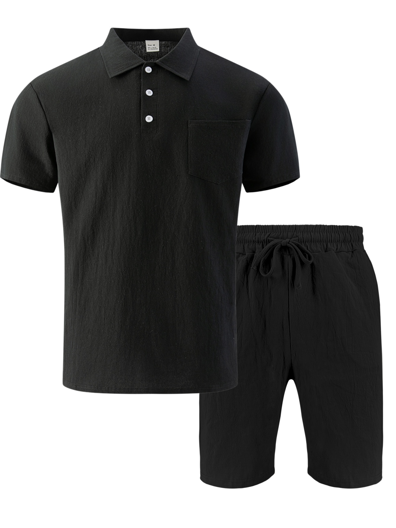 Men's Textured Linen Polo Shor - Streetwear Brand Shorts 评论和价格