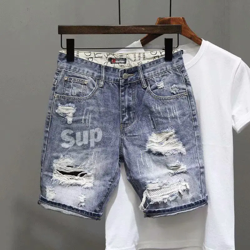 Men's Short Jeans Pants Black  - Streetwear Brand Shorts 评论和价格
