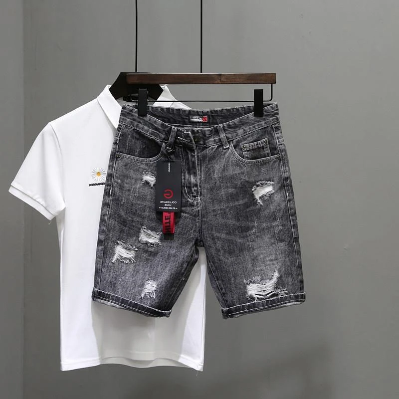 Men's Short Jeans Pants Black  - Streetwear Brand Shorts 评论和价格